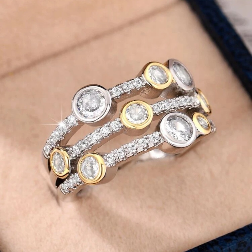 NWT 14K Gold and S925 Cubic Zirconia Trendy Beautiful Ring Size 7​​ - Picture 4 of 5